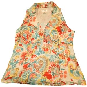 Ann Taylor Multi-Color Pasiley Sleeveless Top Side Zipper SZ 8